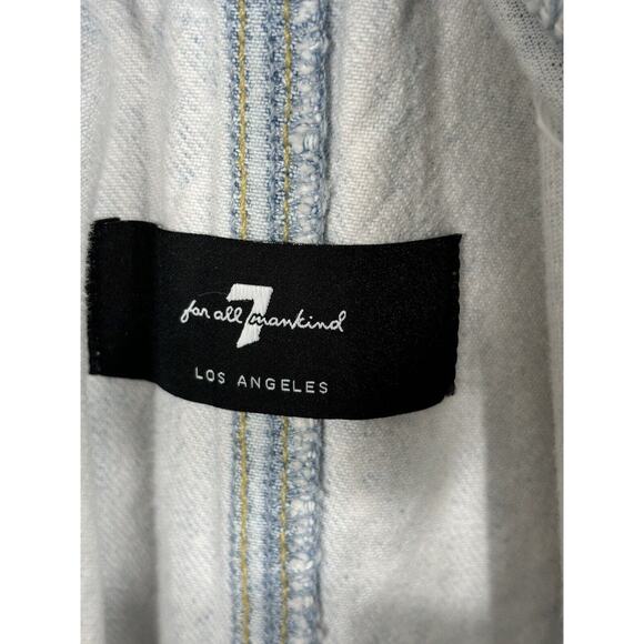 7 For All Mankind Denim Overall Dress Size Small Blue White Mini Bib - Picture 12 of 12
